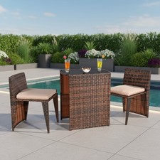3er Set Gartenmöbel 2 Sitzhocker und Tisch aus Poly Rattan in Braun Sitzgarnitur