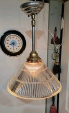 Lampada a sospensione industriale VINTAGE HOLOPHANE vetro a coste art deco 17"