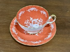 Vintage Aynsley White on Orange Rose Tea Cup & Saucer Bone China Made in England