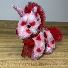 Valentine's Unicorn Plush Pink with Hearts Bow