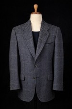 Evan-Picone Men  s Wool Blazer Sport Coat 44R Gray Herringbone Windowpane USA