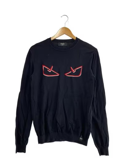 FENDI/DEMON EYES KNITTED/Lightweight Wool Sweater/Size 44/Black/FZZ464 A73Q