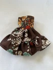Vintage Barbie Doll Handmade Brown Sleeveless Dress With Floral Design (A416)