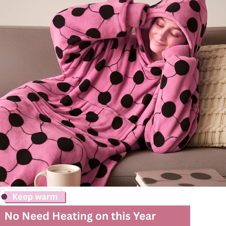 Unisex Sherpa Fleece Oversized Hoodie Blanket Soft Flannel Giant Long Sweatshirt - Image 2 of 4