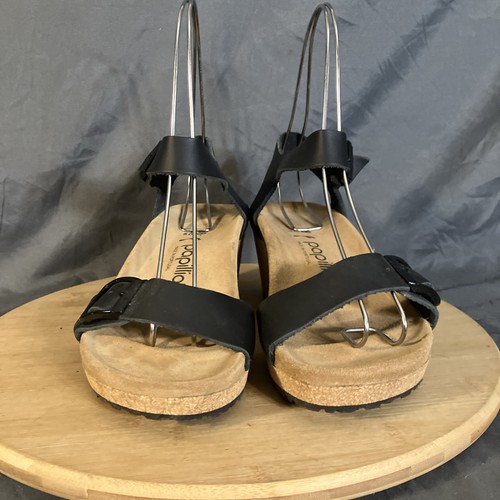 Birkenstock Soley Papillio Damen 7/38 Schwarz Leder Keilabsatz Ring Schnalle Schuhe - Bild 2 von 11