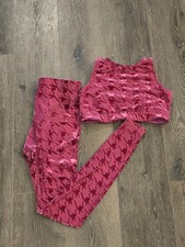 Savage X Fenty Poinsettia Red Plum Houndstooth High-Waist Legging Bra Set M