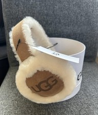 New UGG Sheepskin Embroidered Logo Earmuffs Chestnut OS Soft Brown