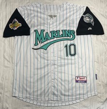 MARLINS JERSEY #10 GARY SHEFFIELD SZ L, 2XL, 3XL WORLD SERIES 1997 WHITE PIN MEN