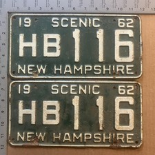 1962 New Hampshire license plate pair HB 116 YOM DMV Hillsborough 20229
