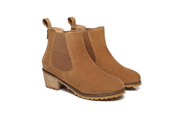 Ugg Australian Shepherd Womens Block Heel Cow Suede Boots Sheepskin Lining Sz 39