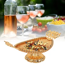 Serving Tray Engraved Texture Golden 8.5x24cm Alloy Decorative Practical Ellipse
