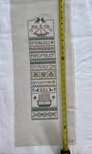 Large Cross Stitch Sampler Complete Unframed  11”x 27”  ABC 123 Nautical Ship