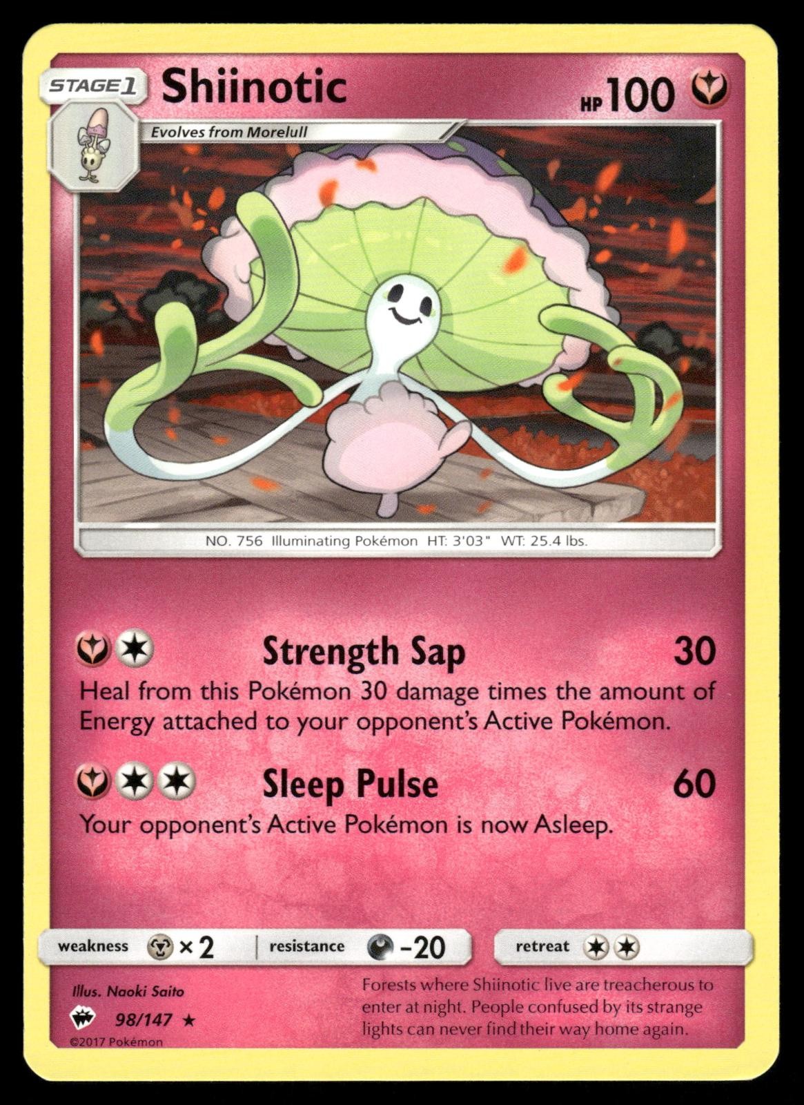Shiinotic 98/147 Rare Burning Shadows Pokemon NM