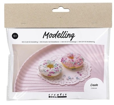 Creatieve mini-set voor kinderen, donuts van zelfhardende boetseerklei, 2 stuks