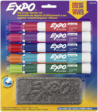 Low Odor Dry Erase Marker Starter Set with White Board Eraser, Chisel Tip Dry Er