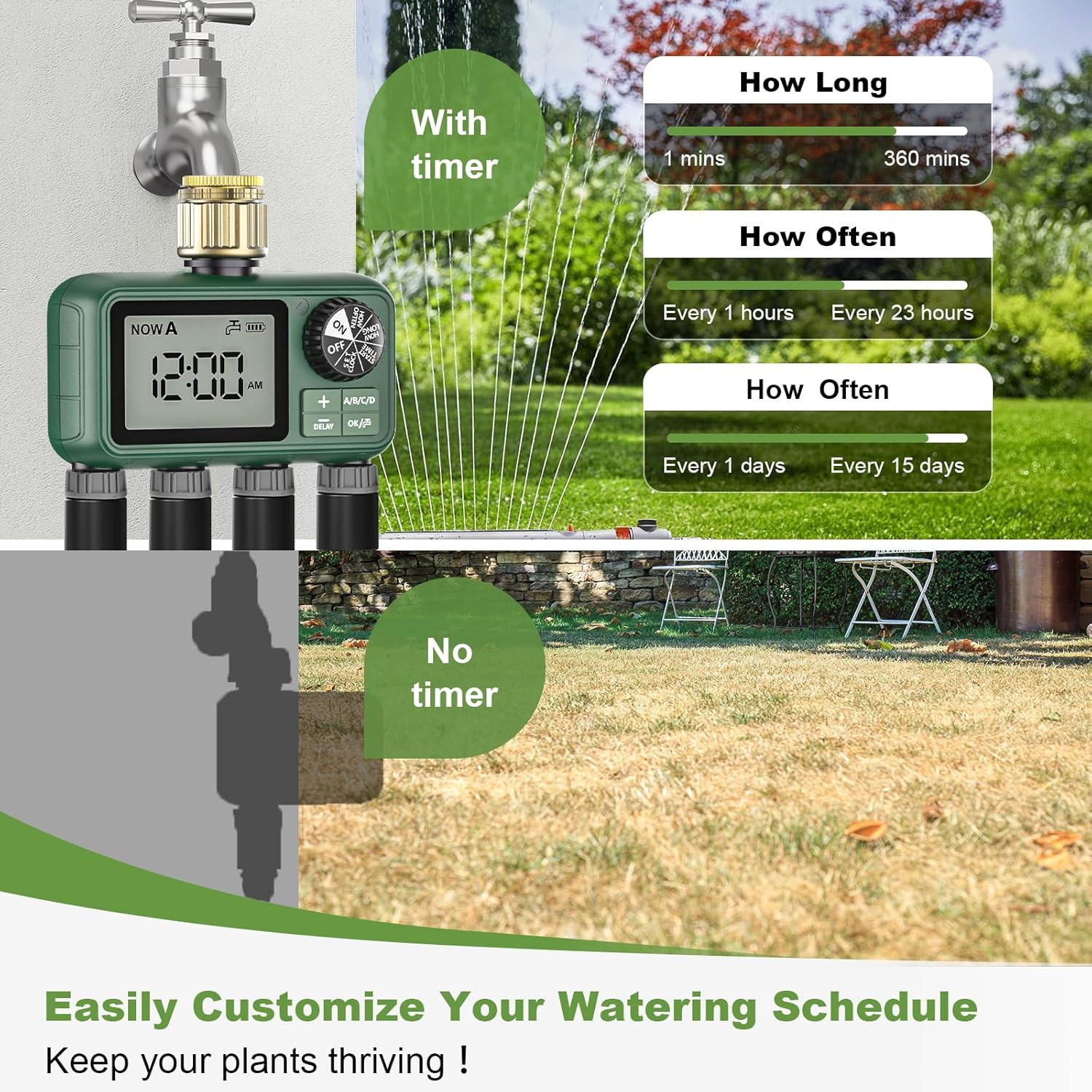 Timer Irrigatore 4 Zone con Display LCD | Programmatore Acqua Automatico - 3