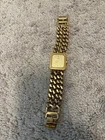 Vintage Seiko Women's Gold Tone Watch Double Curb Chain Link Bracelet Square Dia