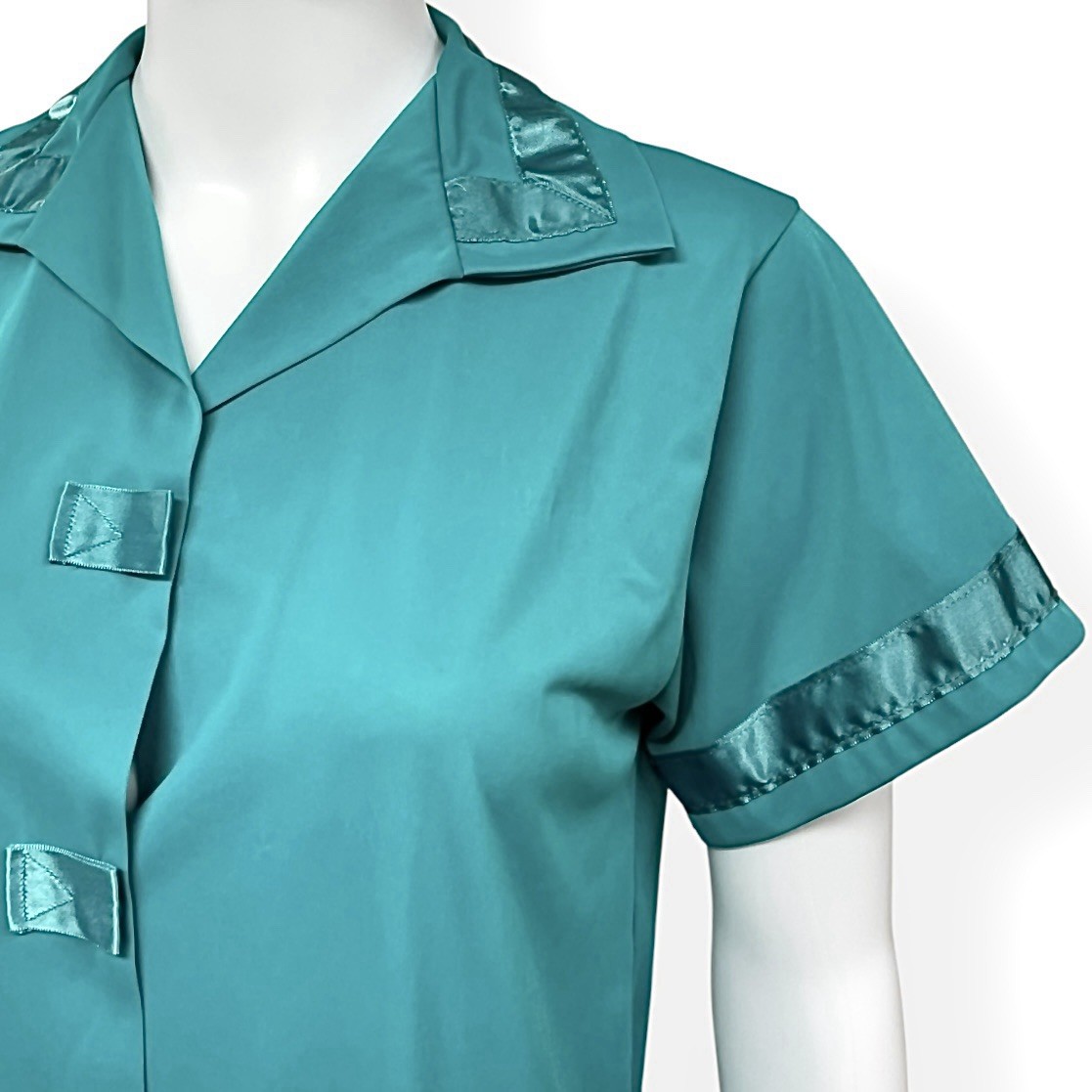 Henson Kickernick Vintage Nylon Satin Pajama Set Teal Green Size 34 Small