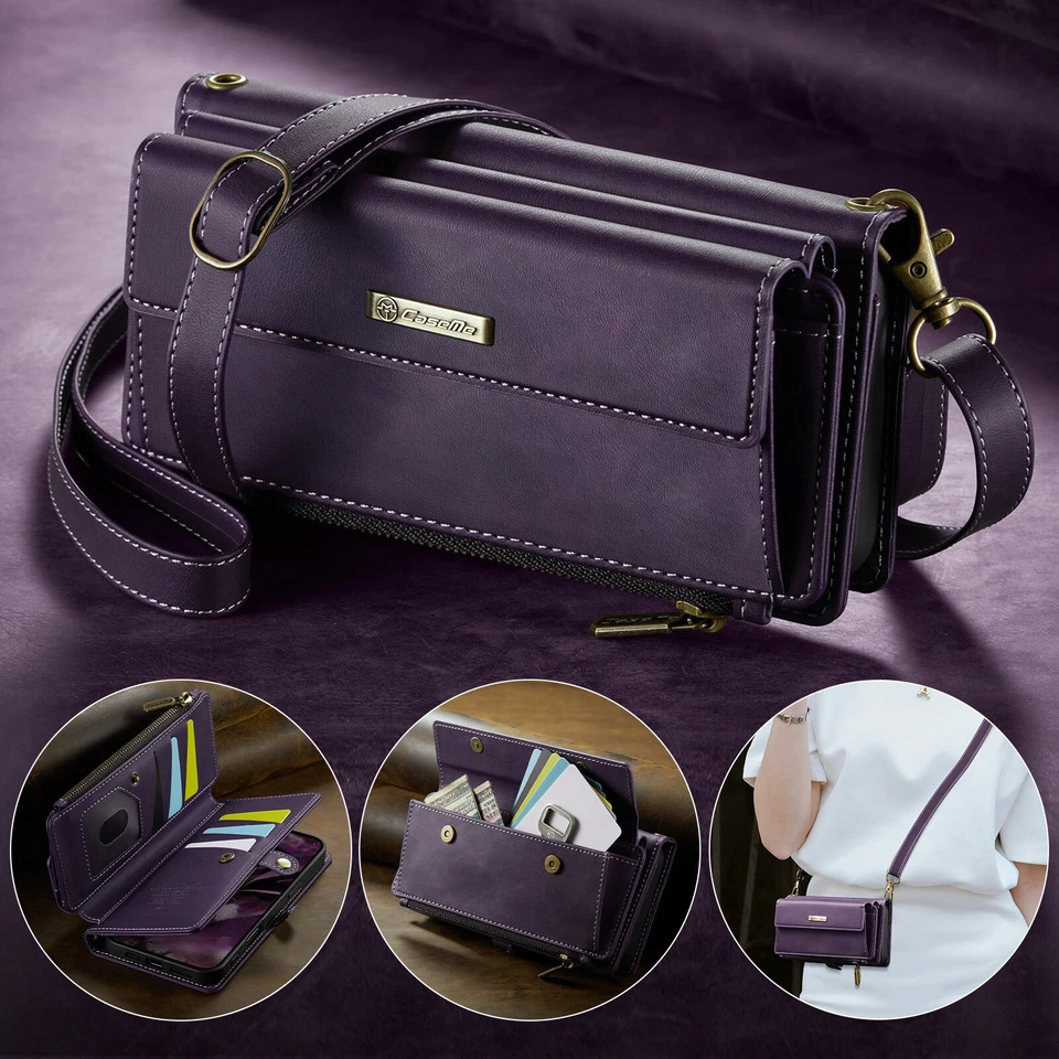 For iPhone 16E 16 Pro Max 16 Pro Plus Strap Zipper Leather Wallet Flip back Case - Image 3 of 4