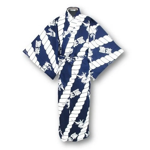 Japanese MEN'S KIMONO YUKATA OBI SET SUMO WHITE NAVY SIZE NEW EXL (64)