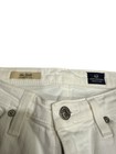 White AG Adriano Goldschmied jeans 25R with button closure, belt loops, and branded leather patch on waistband.