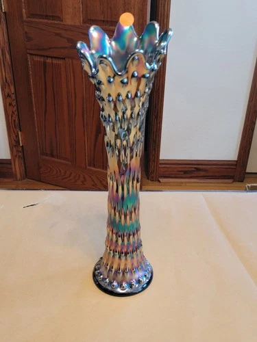 Nice Blue Fenton Carnival Glass Rustic Mid Size Variant Vase 4 1/8" Base