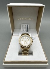 Versace Men's Watch VE2E00521 Swiss Quartz Chronograph Silver Dial Gold Steel