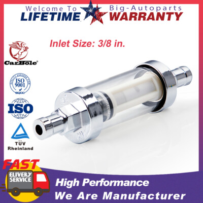 9748 Universal Clearview Fuel Filter 3/8inch Glass And Chrome Inline Fuel Filter