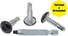 250 Pack #10  3/4 Inch Self Tap Sheet Metal Screws W/ Black Dbl Square 8 Pt Head