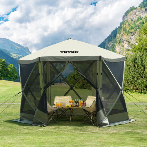 VEVOR Pop Up Gazebo Tent Pop-Up Screen Tent 6 Sided Canopy Sun Shelter Green - Picture 8 of 12