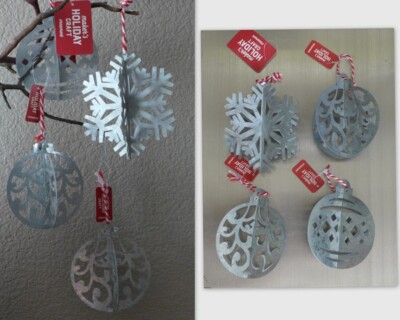 NWT MAKER'S HOLYDAY CRAFT Rustic 3D Foldable Tin Ornaments Set of 4