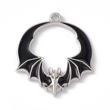 50 pcs Alloy Platinum Black Enamel Pendants Bat Charms Jewelry Making 28x24x3mm