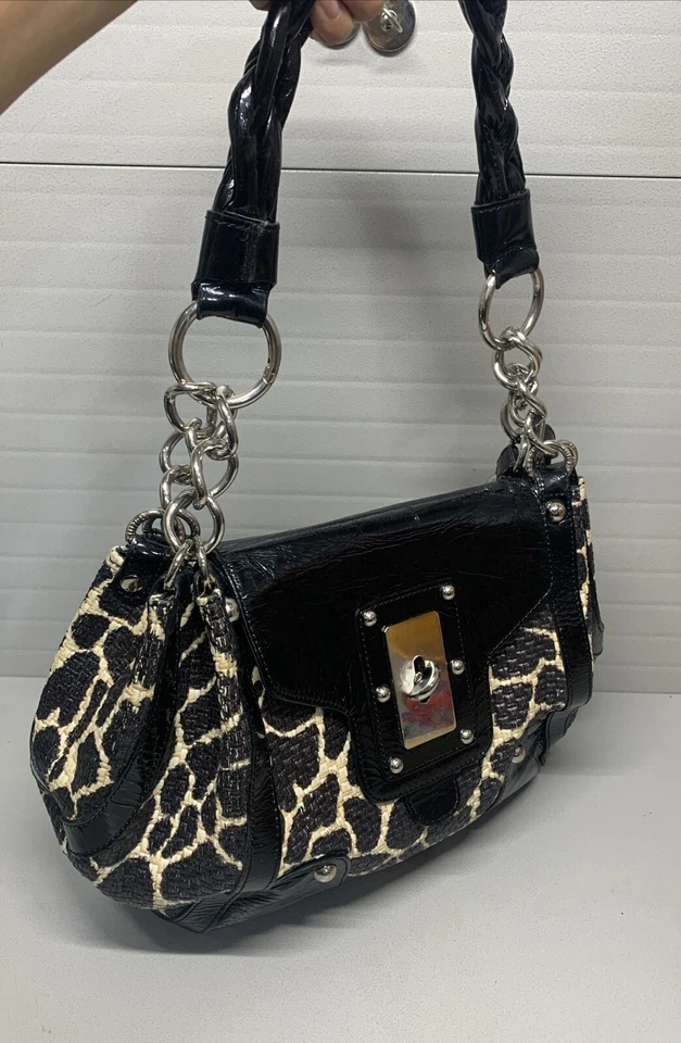 Stuart Weitzman Leopard  Print Twist lock Satchel Shoulder Bag Purse~Classy! - Image 2 of 4