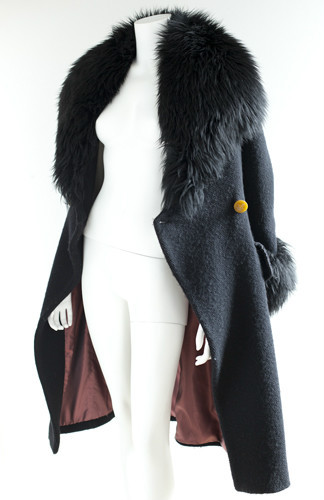 VIVIENNE WESTWOOD Black Wool Fitted Coat With Fur Collar VIVIENNE WESTWOOD Black Wool Fitted Coat With Fur Collar