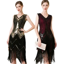 Women 1920s Flapper Fringe Dress Gatsby Roaring 20's Party Sequin Dress