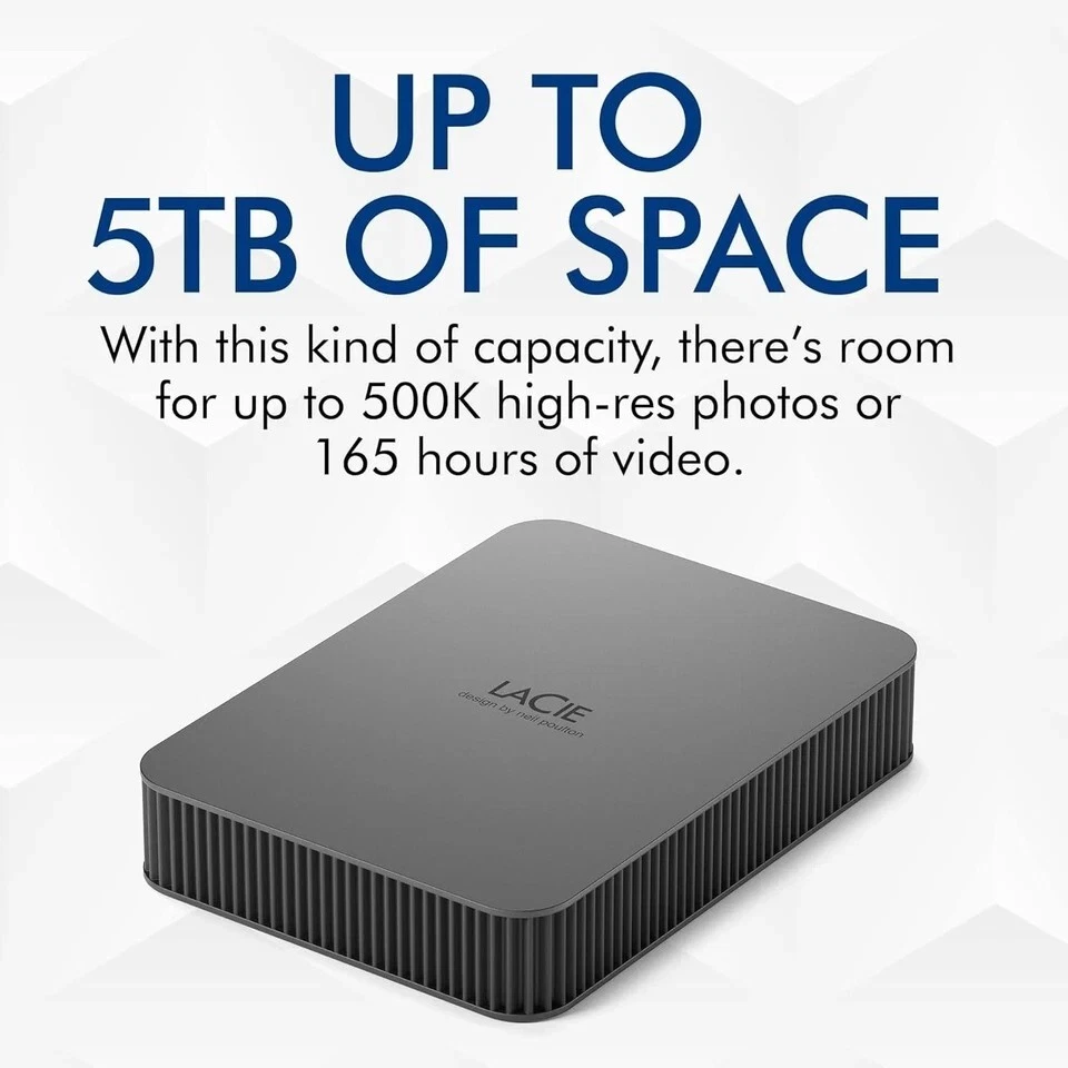LaCie STLR5000400 External Hard Drive 5 TB USB Type C 3.2 Gen 1 (3.1 Gen 1) Grey - Image 2 of 4