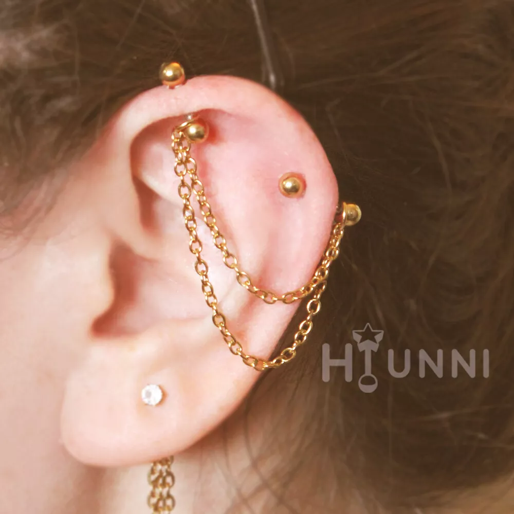 16g 14g Chain industrial piercing 2 studs industrial earring