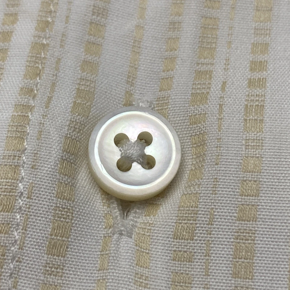 Camisa Zanella Para Hombre Cuello Extendido Abotonada Algodón Blanco Dorado Rayas Talla 17.5 L Foto 4 de 4