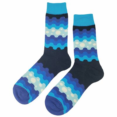 NWT Blue Wave Pattern Dress Socks Novelty Men 8-12 Blue Crazy Fun Sockfly