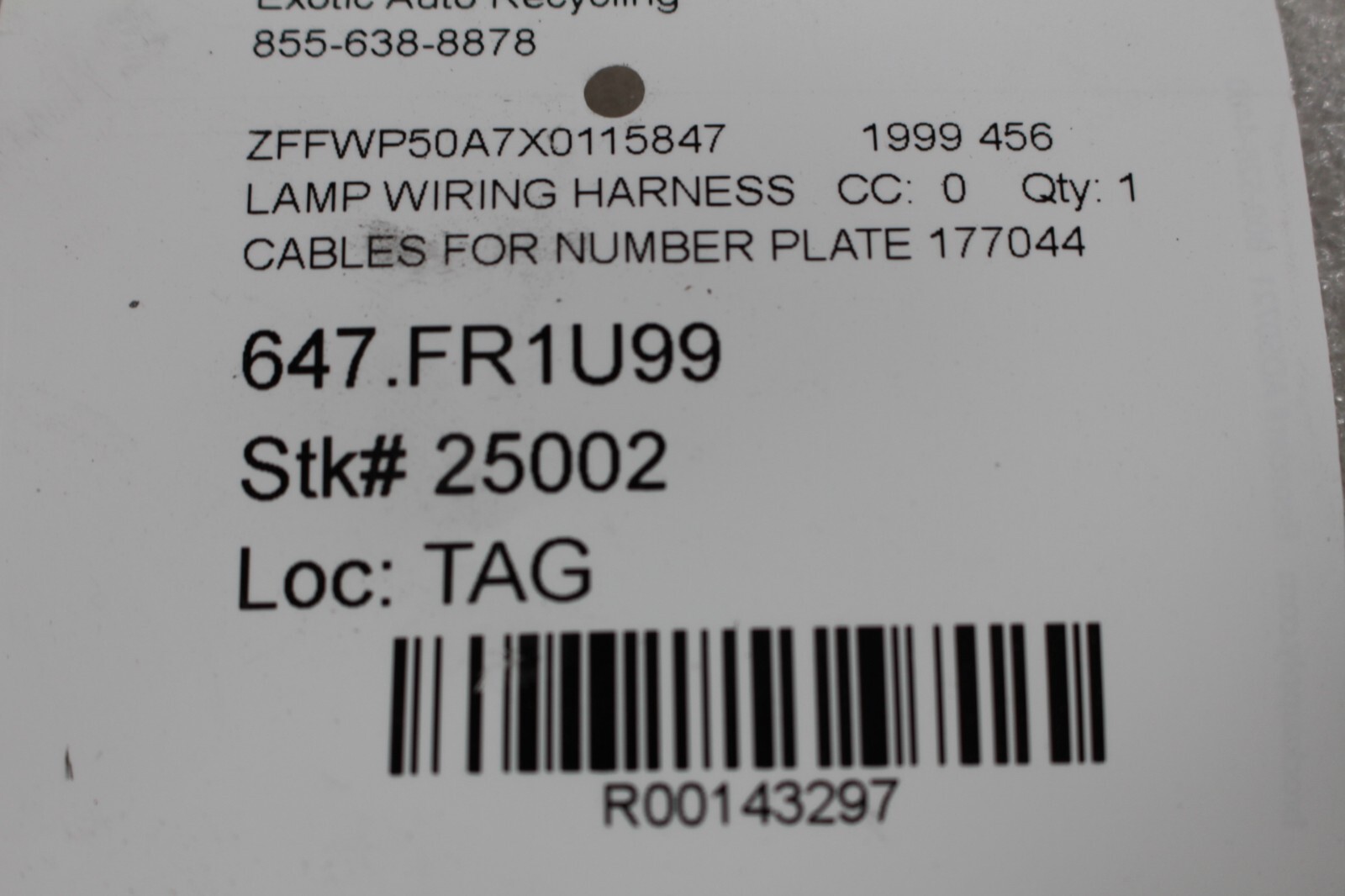 Ferrari 456 M, Rear Bumper License Lights Wire Harness, Used, P/N 177044