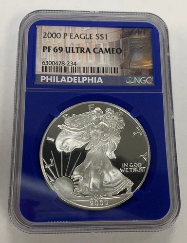 2000 P  Silver Eagle ~ NGC MS69 PF 69 Ultra Cameo ~ Philadelphia ~ Blue Core