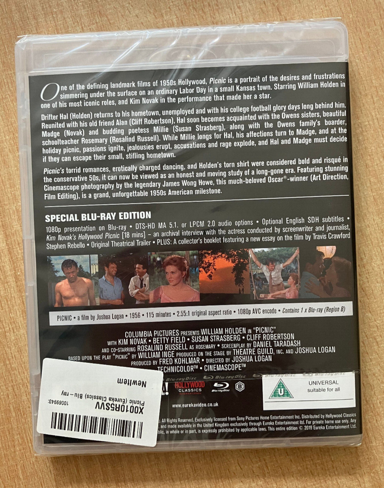 NEW Picnic Blu Ray Eureka Masters of Cinema (William Holden) 🔥 LAST
