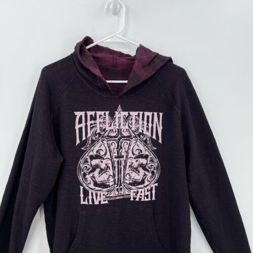 Felpa con cappuccio uomo New Affliction Art Of War bordeaux grafica reversibile grunge y2k-M - Foto 14 di 20
