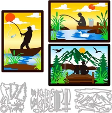 Fishing Cutting Dies for Card Making Father and Son Cut Die for DIY Scrapbooking