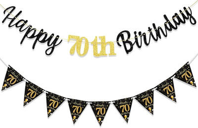 70. Geburtstag Deko Set Schwarz Gold Banner Girlanden für Männer Frauen