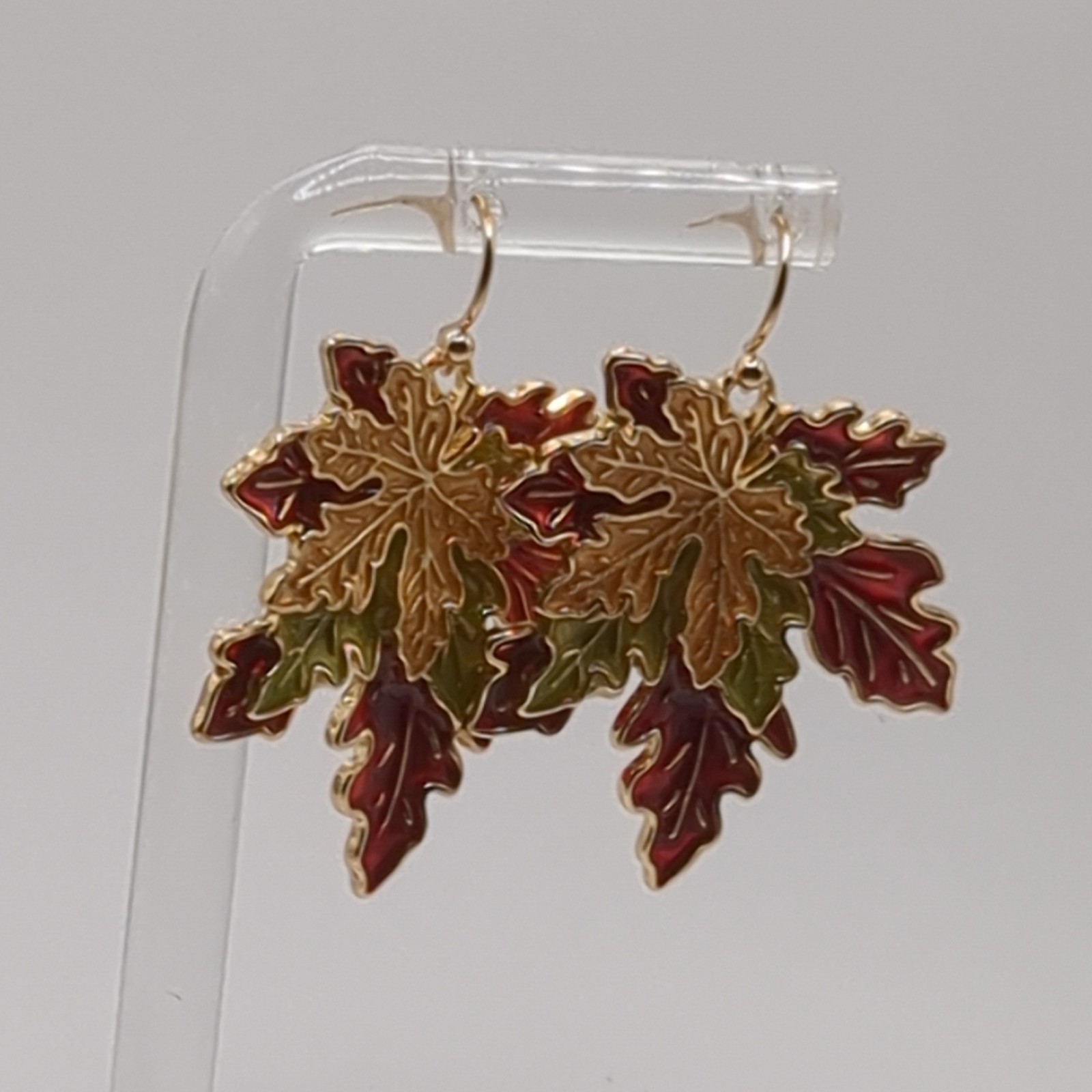 Leaf Dangle Drop Earrings, Multicolor Red Green G… - image 4