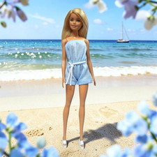 Barbie Kleidung Handgemacht Sommer Kurzer Overall Himmelblau Gürtel