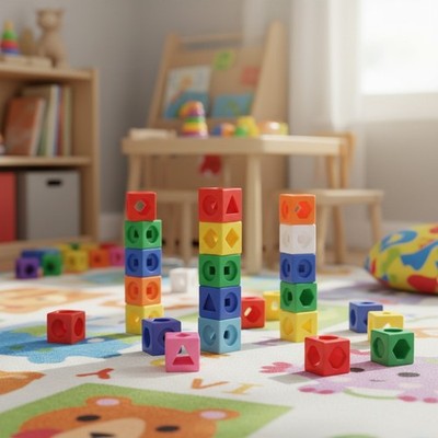 High-Quality 100 Math Cubes with 10 Colors - Shapes for Creative Learning Play