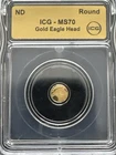 1/500 oz .999 Gold Eagle Head Round ICG MS70 Mini Gold USA Flag Design
