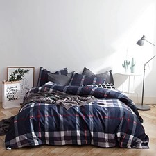 Plaid Duvet Cover 100 Cotton Navy Blue Tartan Grid Queen Navy Tartan Plaid